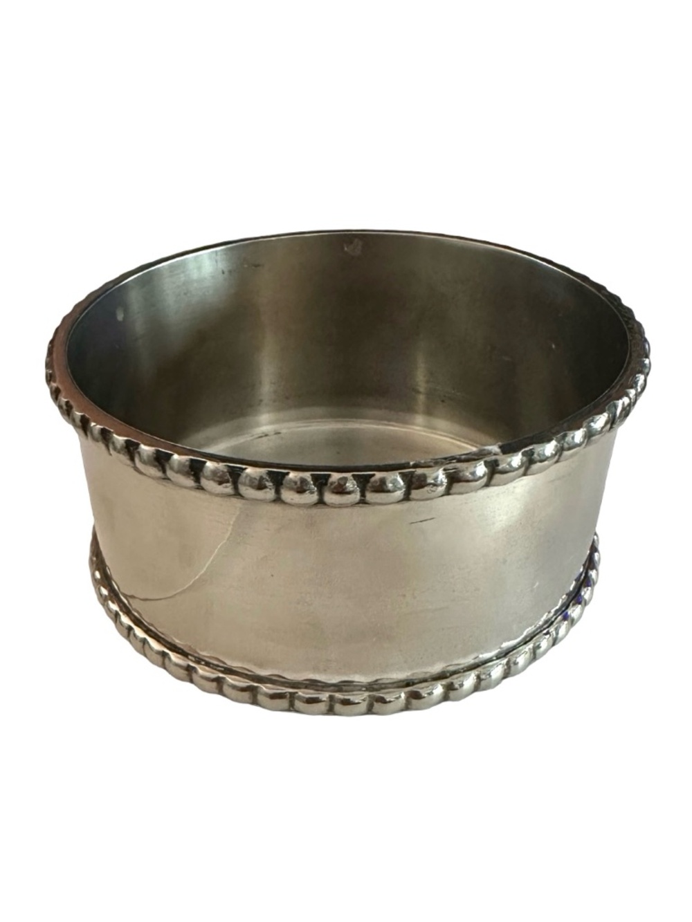 Vintage Silverplate Wine Bottle Holder Coaster 4 1/4” Beaded Rim Tarnish India